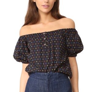 Caroline Constas Bardot polka dot embroidered top